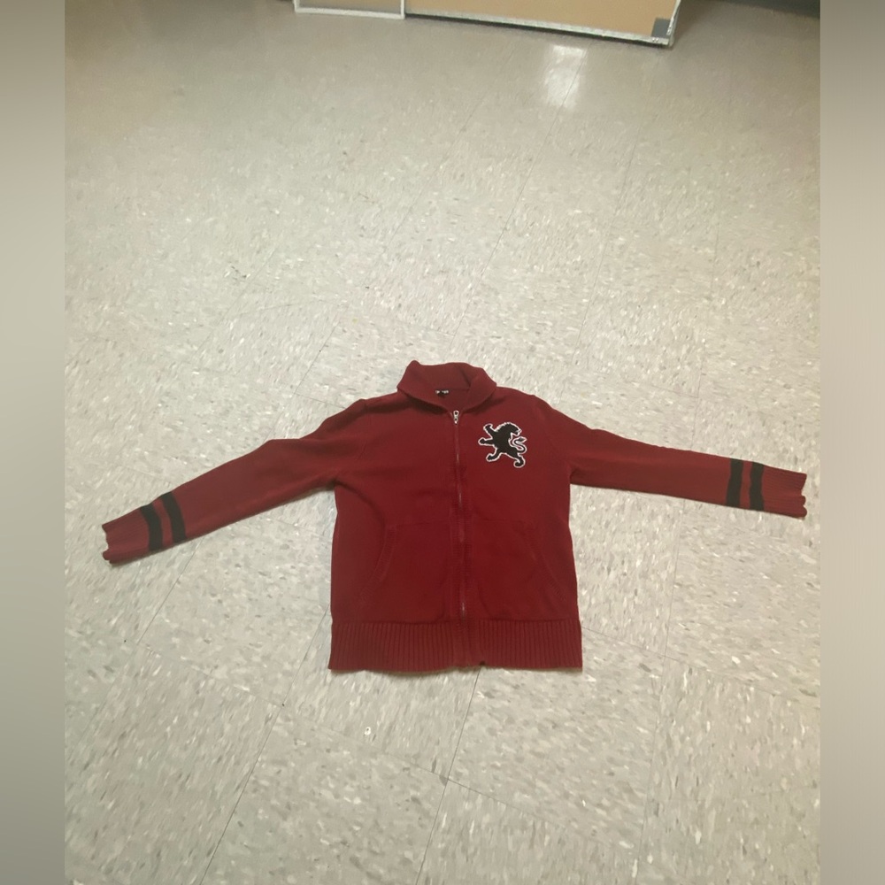 Men’s EXPRESS Shawl Collar Zip-Up Cardigan - Red Lion Knit, Cotton, Size Medium